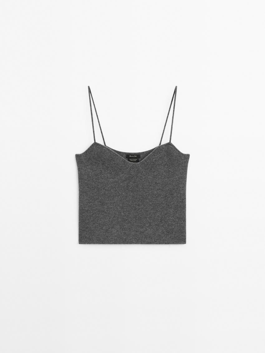 Massimo Dutti Cashmere Knit Strappy Women Top Dark Grey | US-DN3125798