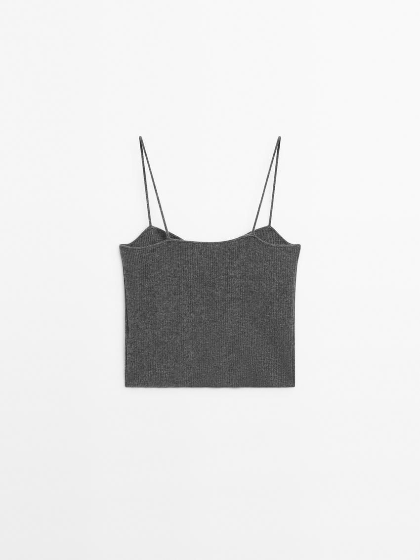 Massimo Dutti Cashmere Knit Strappy Women Top Dark Grey | US-DN3125798