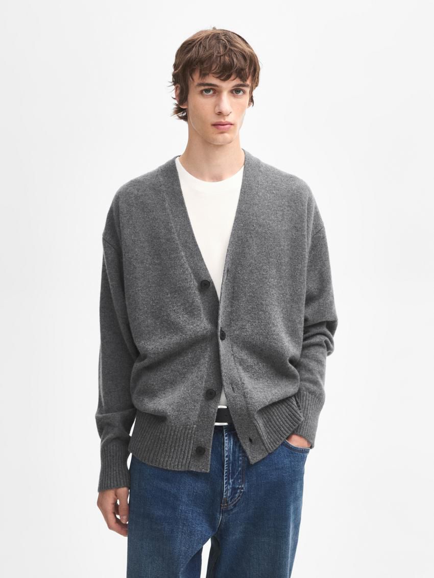 Massimo Dutti Cashmere Knit With Buttons Men Cardigan Grey | US-SZ9842576