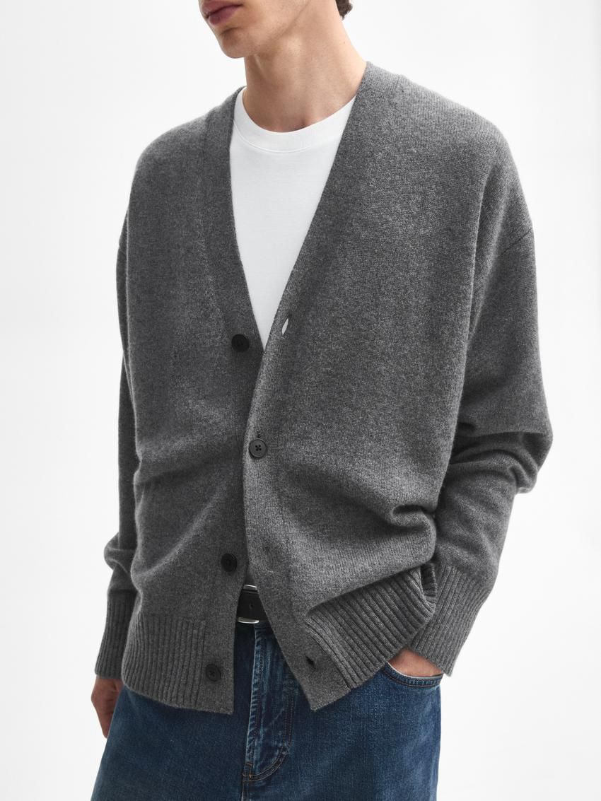 Massimo Dutti Cashmere Knit With Buttons Men Cardigan Grey | US-SZ9842576