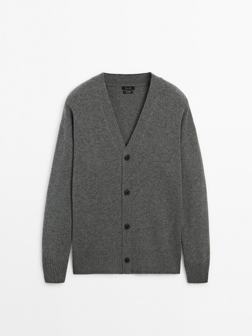 Massimo Dutti Cashmere Knit With Buttons Men Cardigan Grey | US-SZ9842576