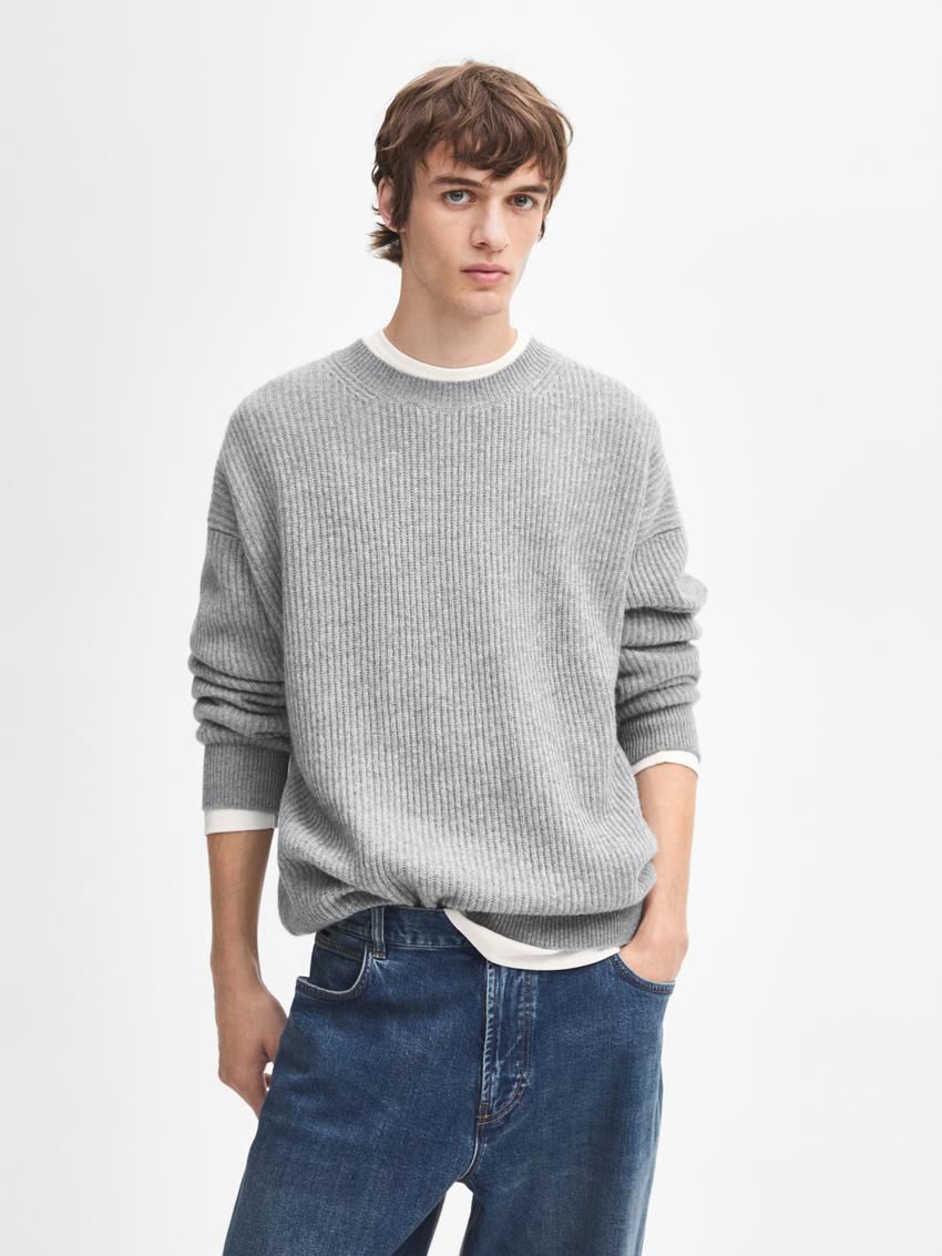 Massimo Dutti Cashmere Knitted Jumper Men Jumpers Grey | US-PY5046718