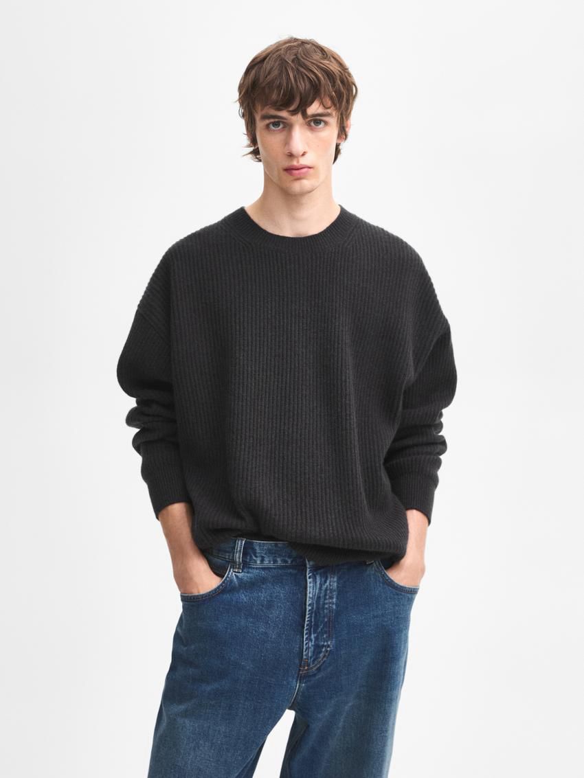 Massimo Dutti Cashmere Knitted Jumper Men Jumpers Black | US-ZA0162475