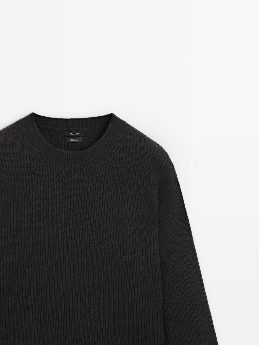 Massimo Dutti Cashmere Knitted Jumper Men Jumpers Black | US-ZA0162475