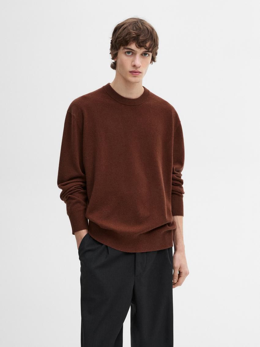 Massimo Dutti Cashmere Knitted Men Jumpers Brown Red | US-WG1902786