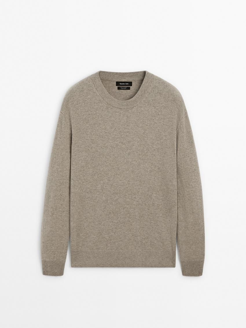 Massimo Dutti Cashmere Knitted Men Jumpers Khaki | US-WR4327680