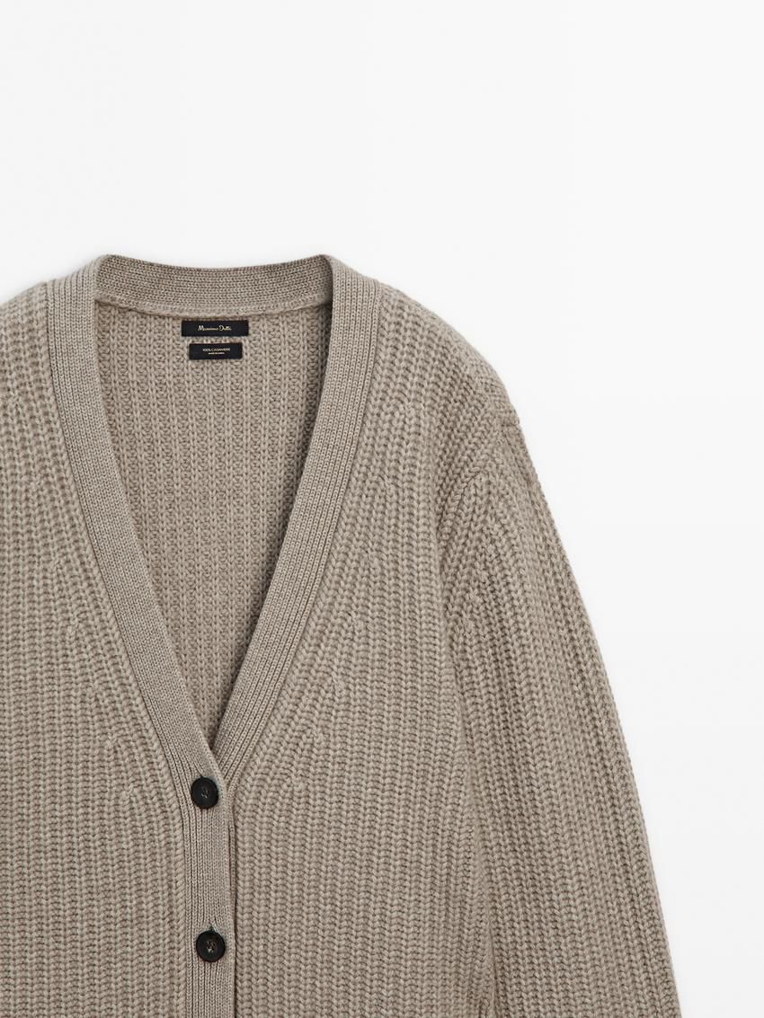 Massimo Dutti Cashmere Long Purl Knit Women Cardigan Light Khaki | US-HA9378240
