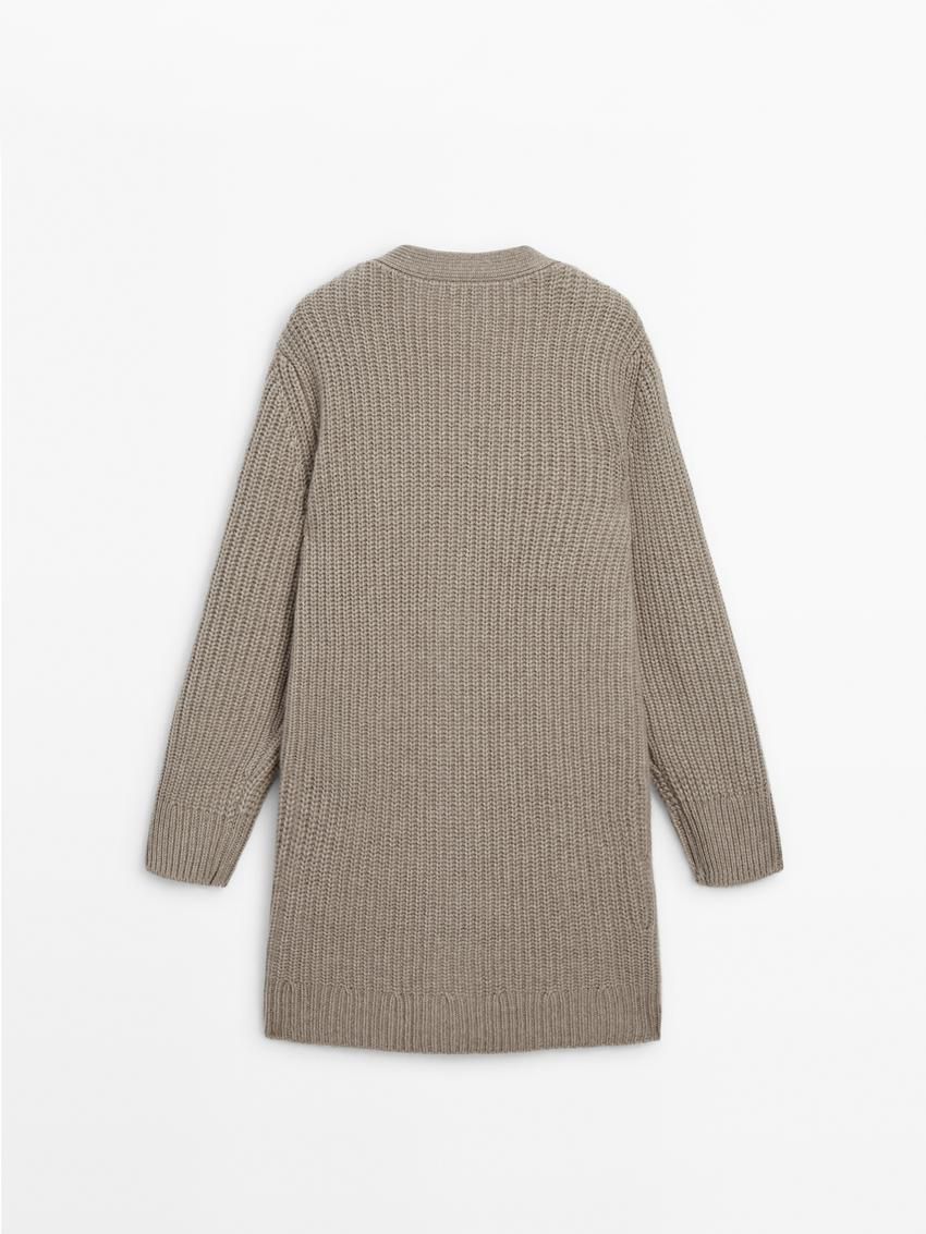 Massimo Dutti Cashmere Long Purl Knit Women Cardigan Light Khaki | US-HA9378240