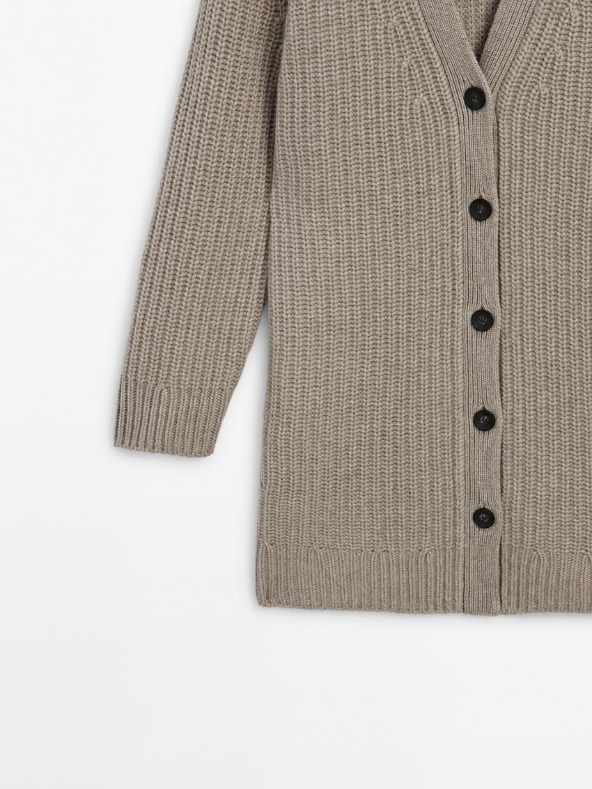 Massimo Dutti Cashmere Long Purl Knit Women Cardigan Light Khaki | US-HA9378240