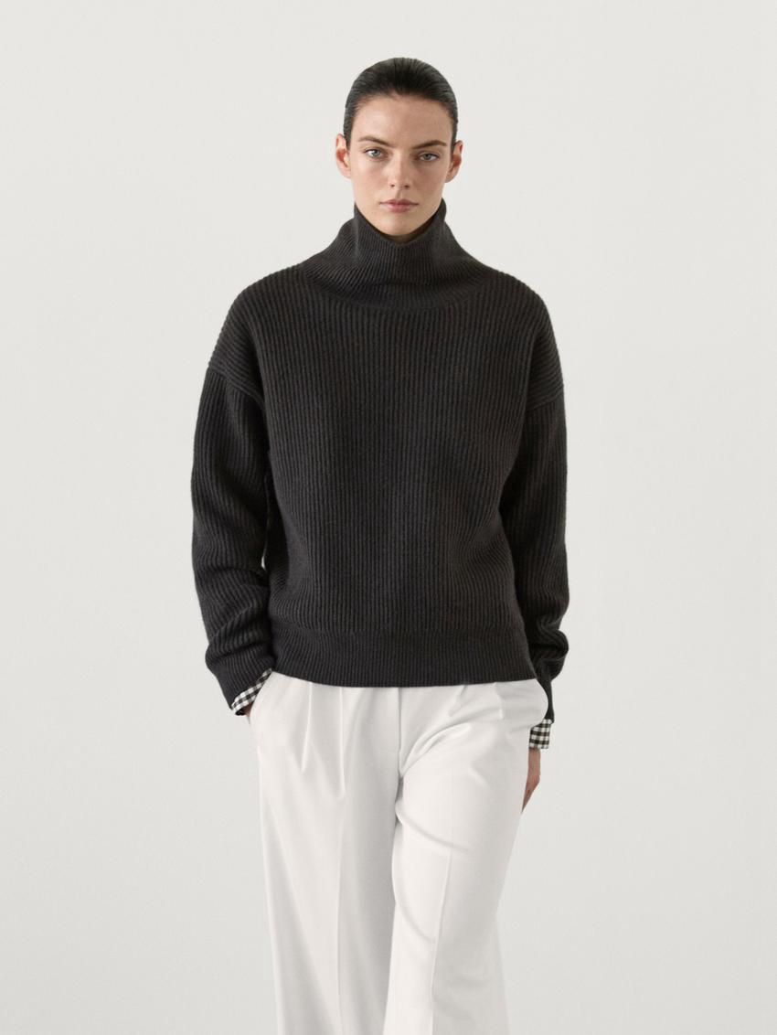 Massimo Dutti Cashmere Purl Knit Women Sweater Black | US-KV3406987