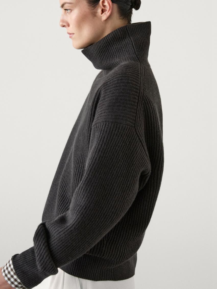 Massimo Dutti Cashmere Purl Knit Women Sweater Black | US-KV3406987