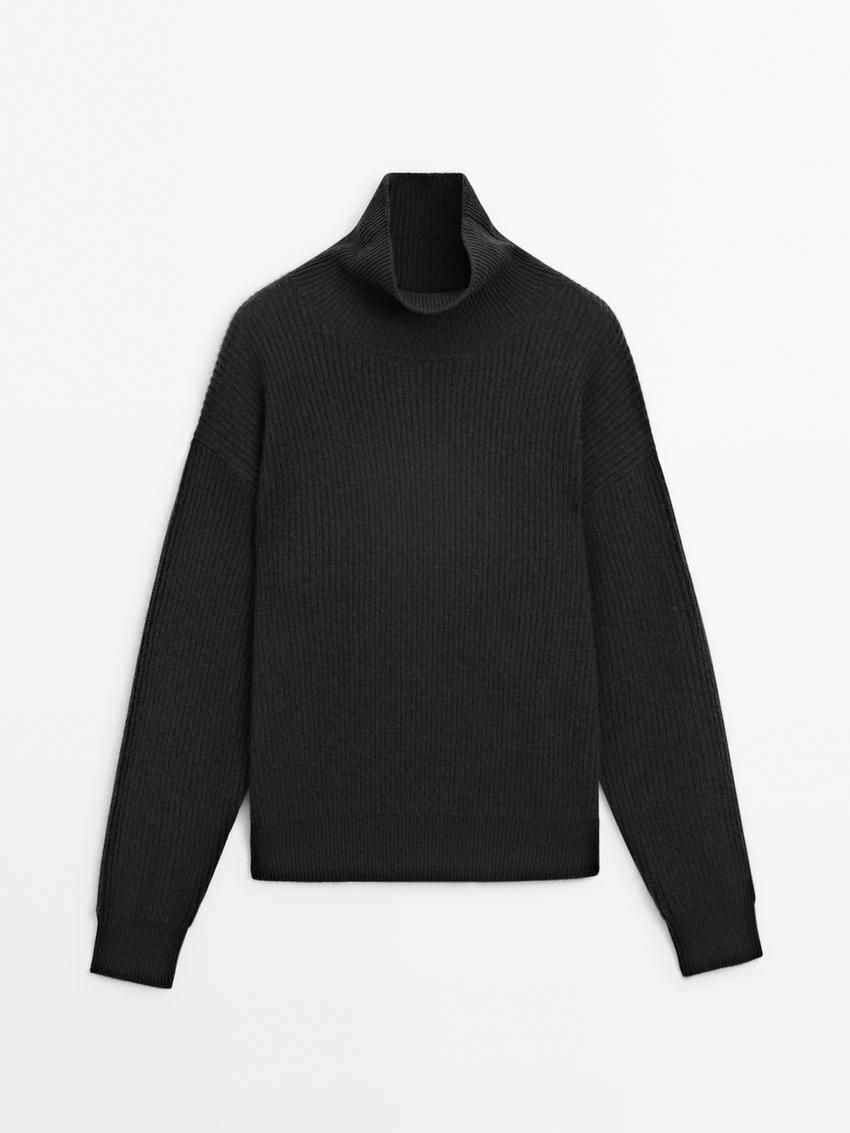Massimo Dutti Cashmere Purl Knit Women Sweater Black | US-KV3406987