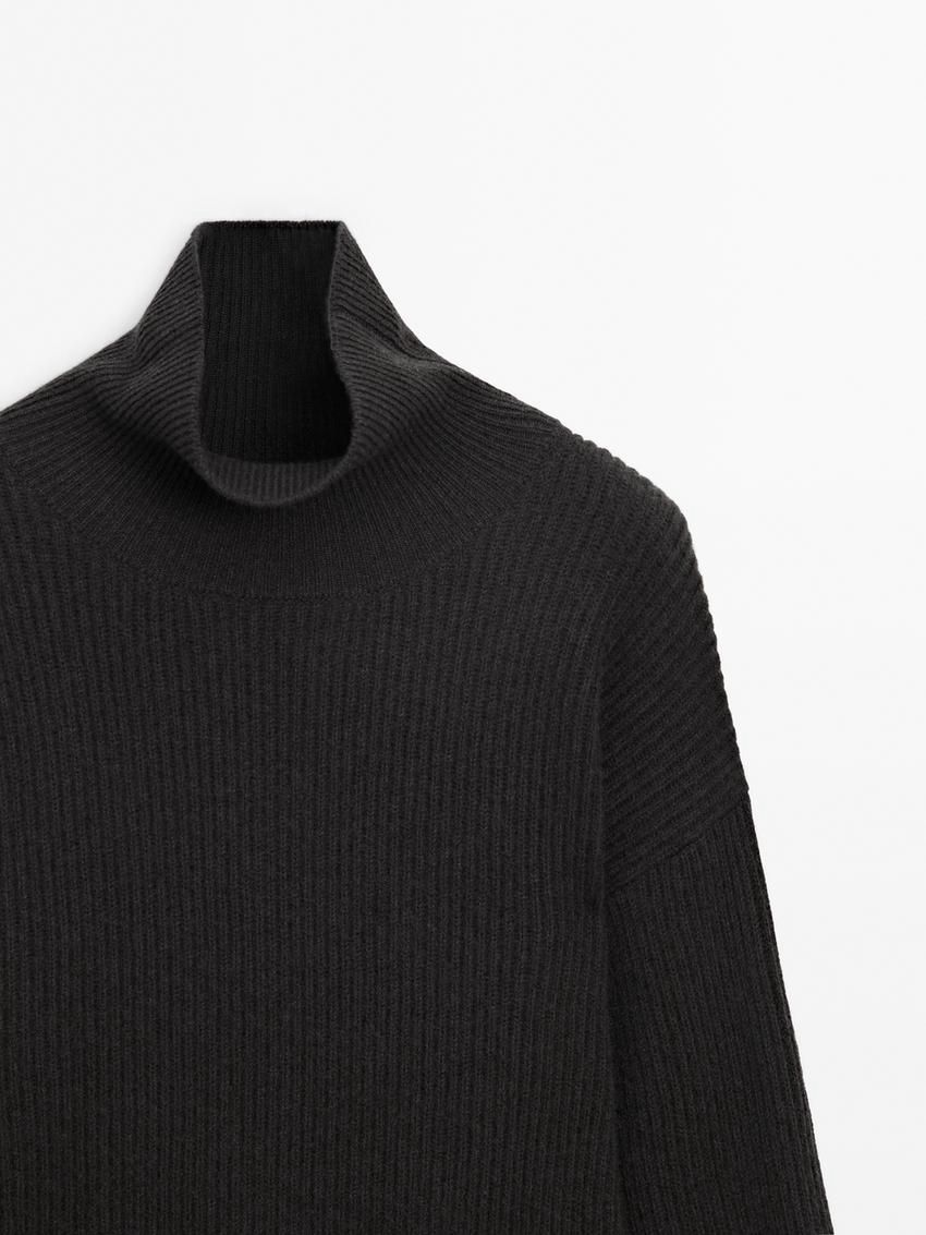 Massimo Dutti Cashmere Purl Knit Women Sweater Black | US-KV3406987