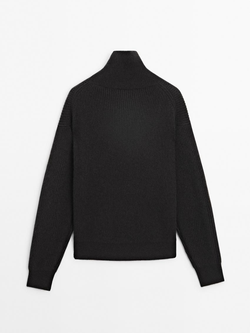 Massimo Dutti Cashmere Purl Knit Women Sweater Black | US-KV3406987