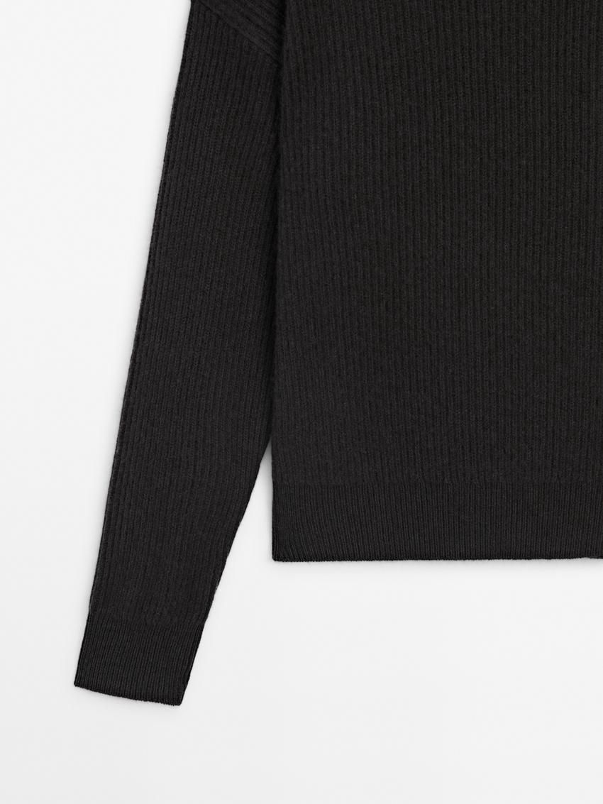 Massimo Dutti Cashmere Purl Knit Women Sweater Black | US-KV3406987