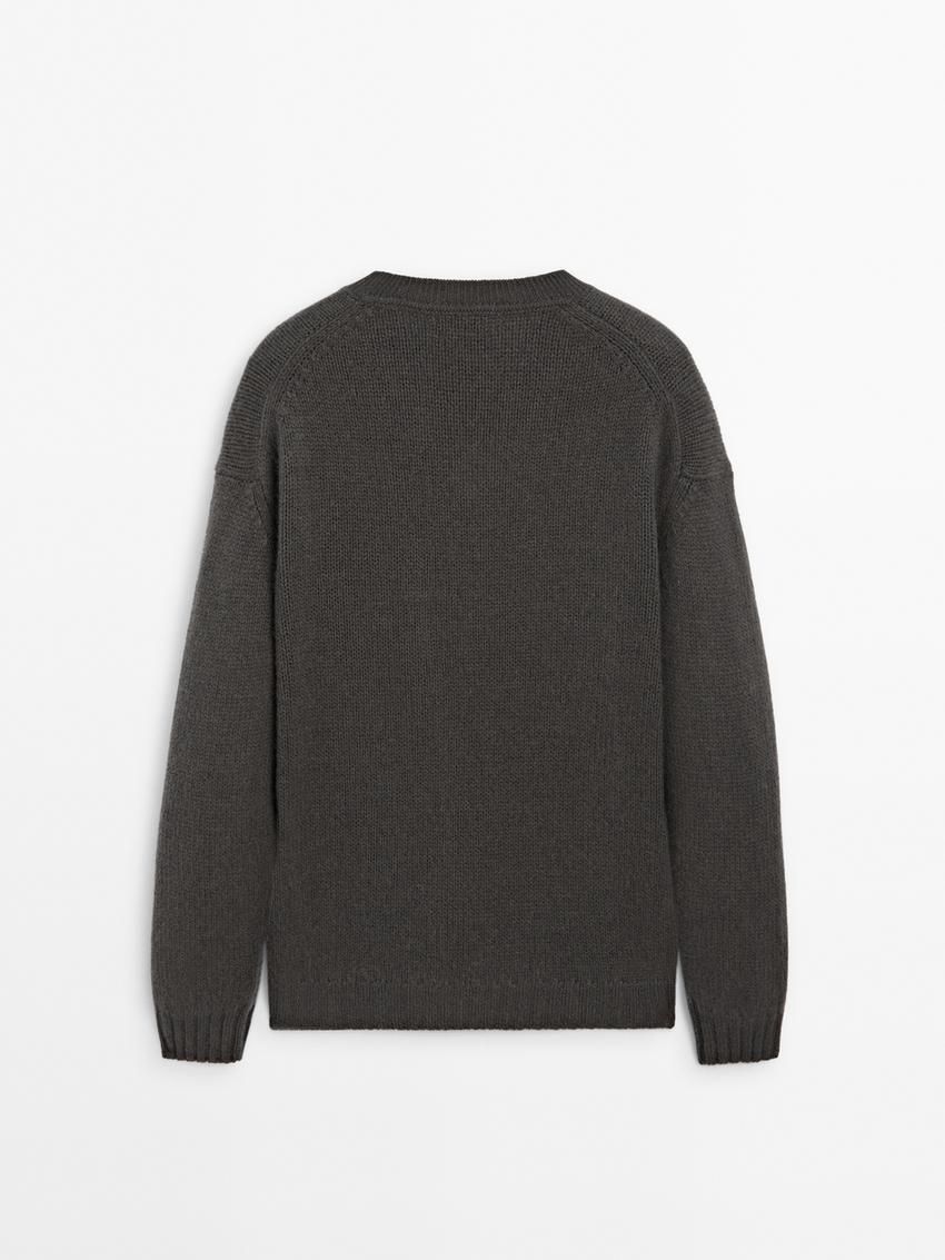 Massimo Dutti Cashmere V-neck Knit Men Sweater Dark Grey | US-ME8096237