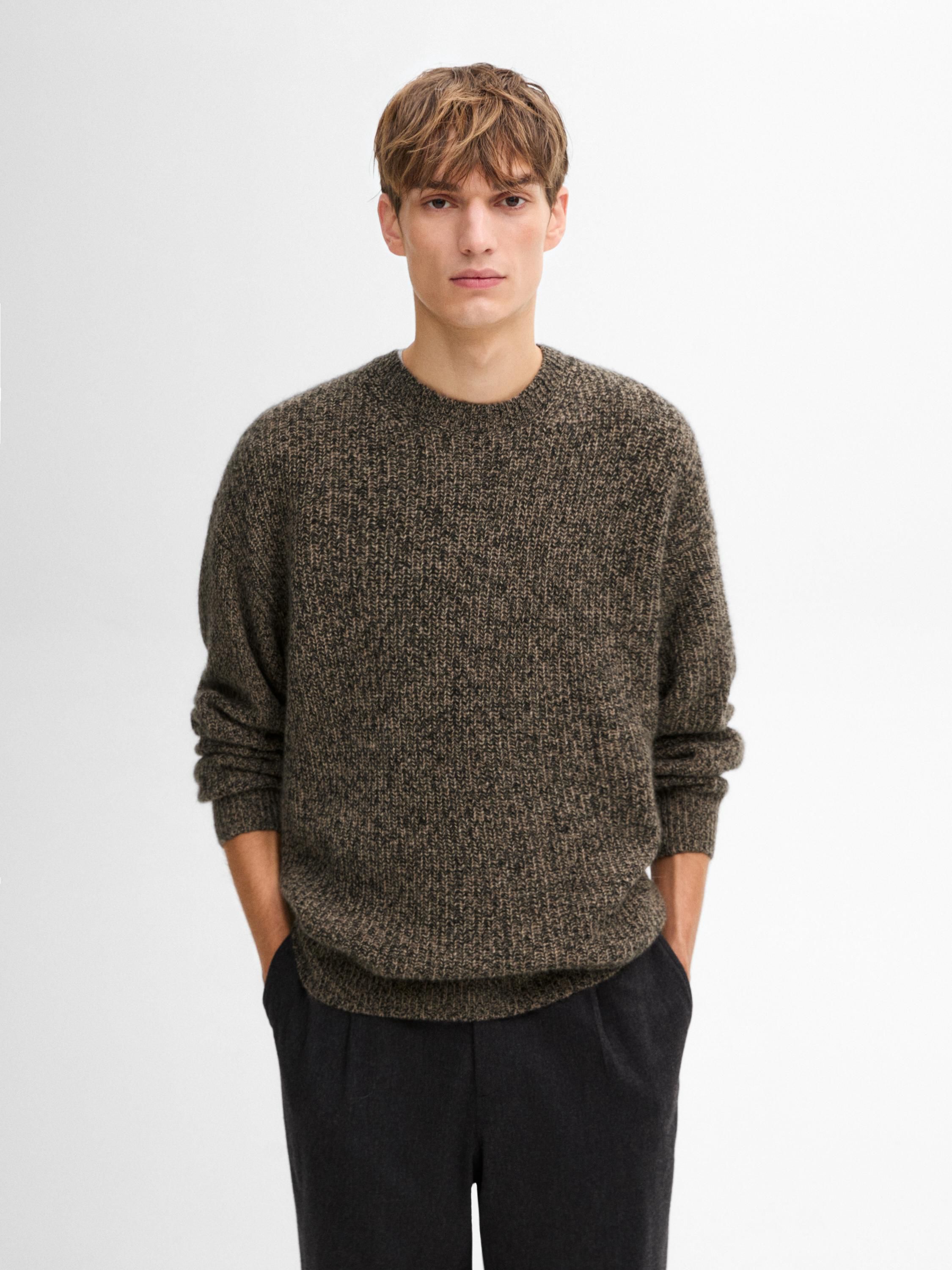 Massimo Dutti Cashmere With Fabric Detail Men Sweater Dark Brown | US-NP2075198