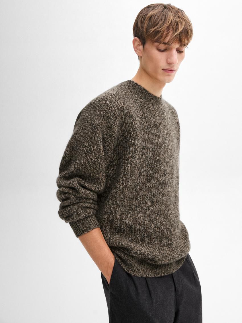 Massimo Dutti Cashmere With Fabric Detail Men Sweater Dark Brown | US-NP2075198