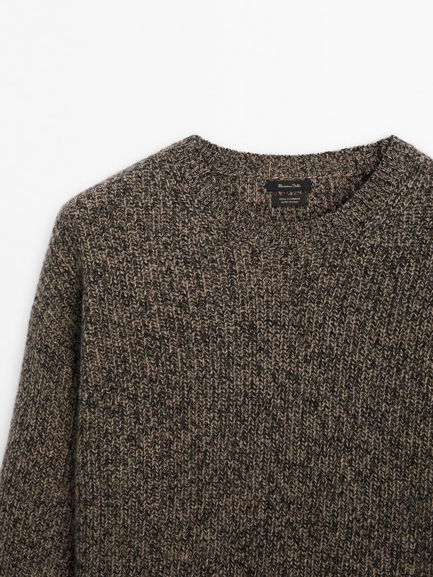 Massimo Dutti Cashmere With Fabric Detail Men Sweater Dark Brown | US-NP2075198