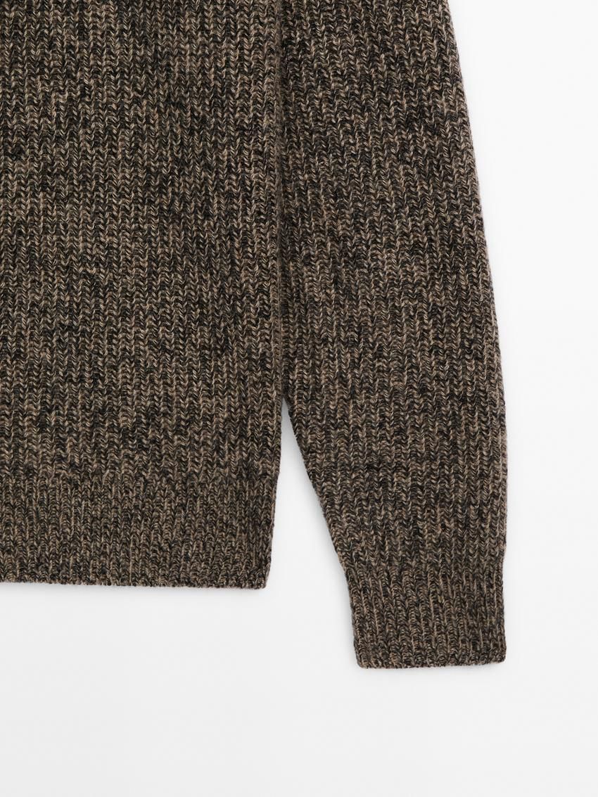 Massimo Dutti Cashmere With Fabric Detail Men Sweater Dark Brown | US-NP2075198