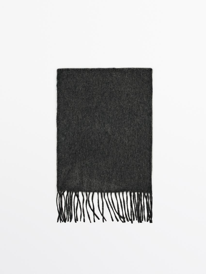 Massimo Dutti Cashmere With Fringing Women Scarf Dark Grey | US-BO2091684