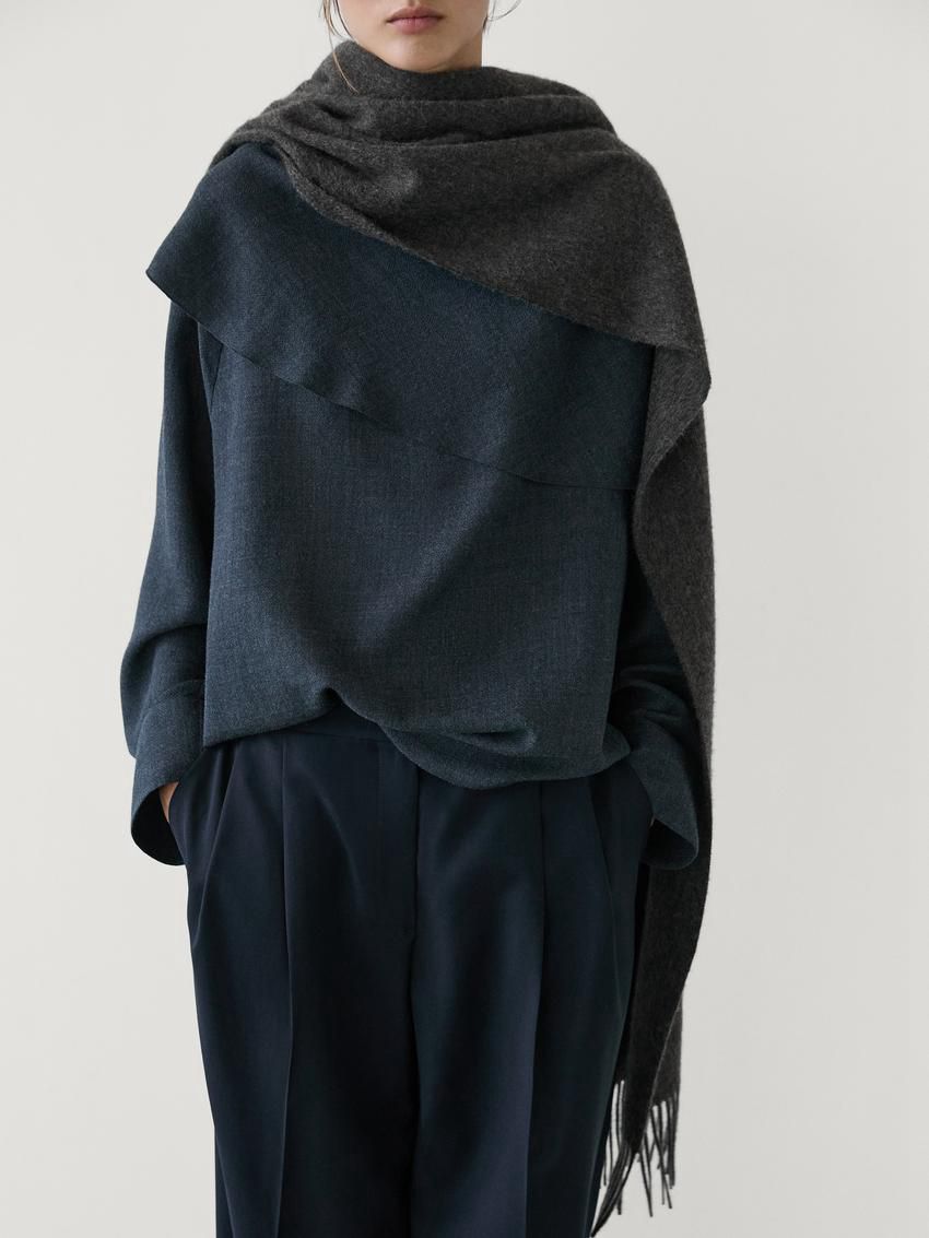 Massimo Dutti Cashmere With Fringing Women Scarf Dark Grey | US-BO2091684
