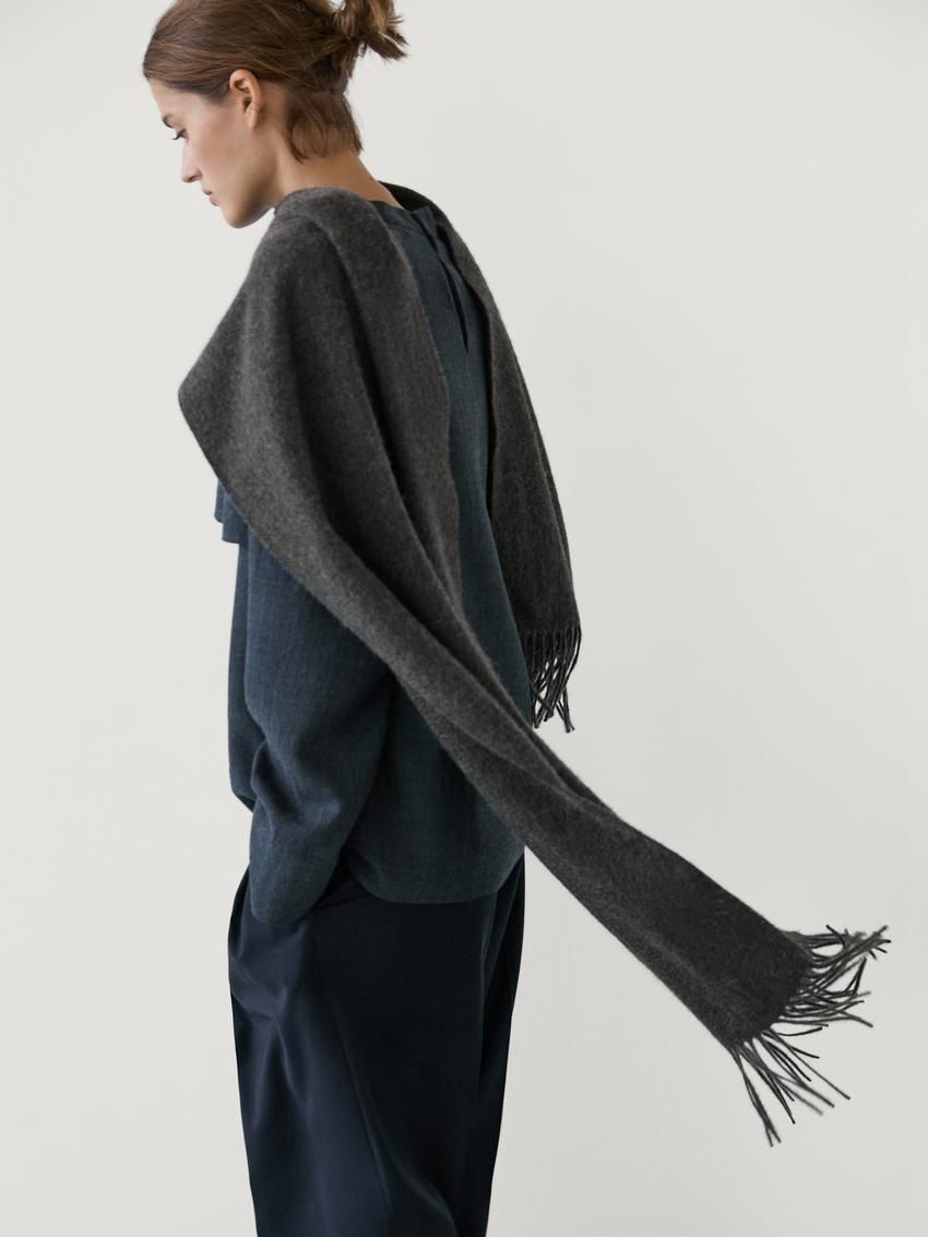 Massimo Dutti Cashmere With Fringing Women Scarf Dark Grey | US-BO2091684