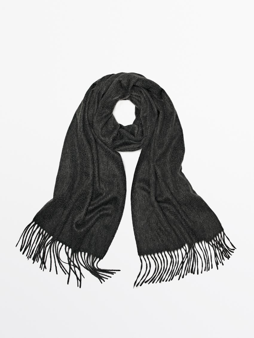 Massimo Dutti Cashmere With Fringing Women Scarf Dark Grey | US-BO2091684
