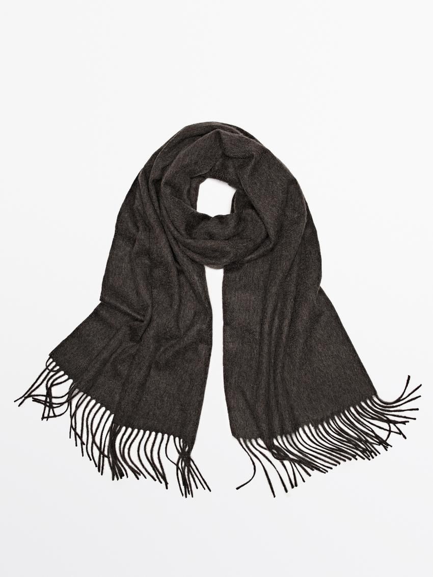 Massimo Dutti Cashmere With Fringing Women Scarf Dark Brown | US-WG0674381