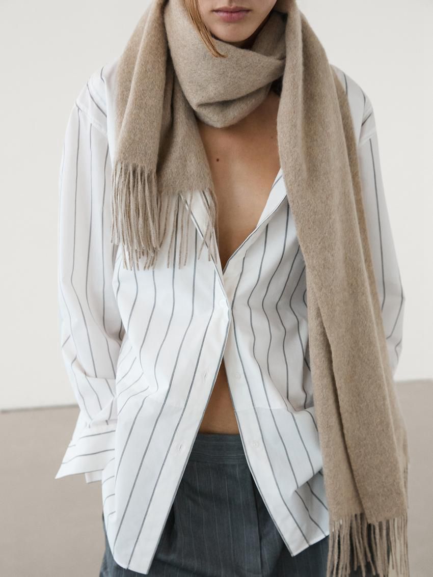 Massimo Dutti Cashmere With Fringing Women Scarf Beige | US-OW8413762