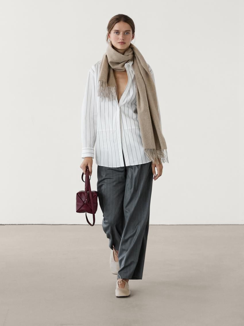 Massimo Dutti Cashmere With Fringing Women Scarf Beige | US-OW8413762