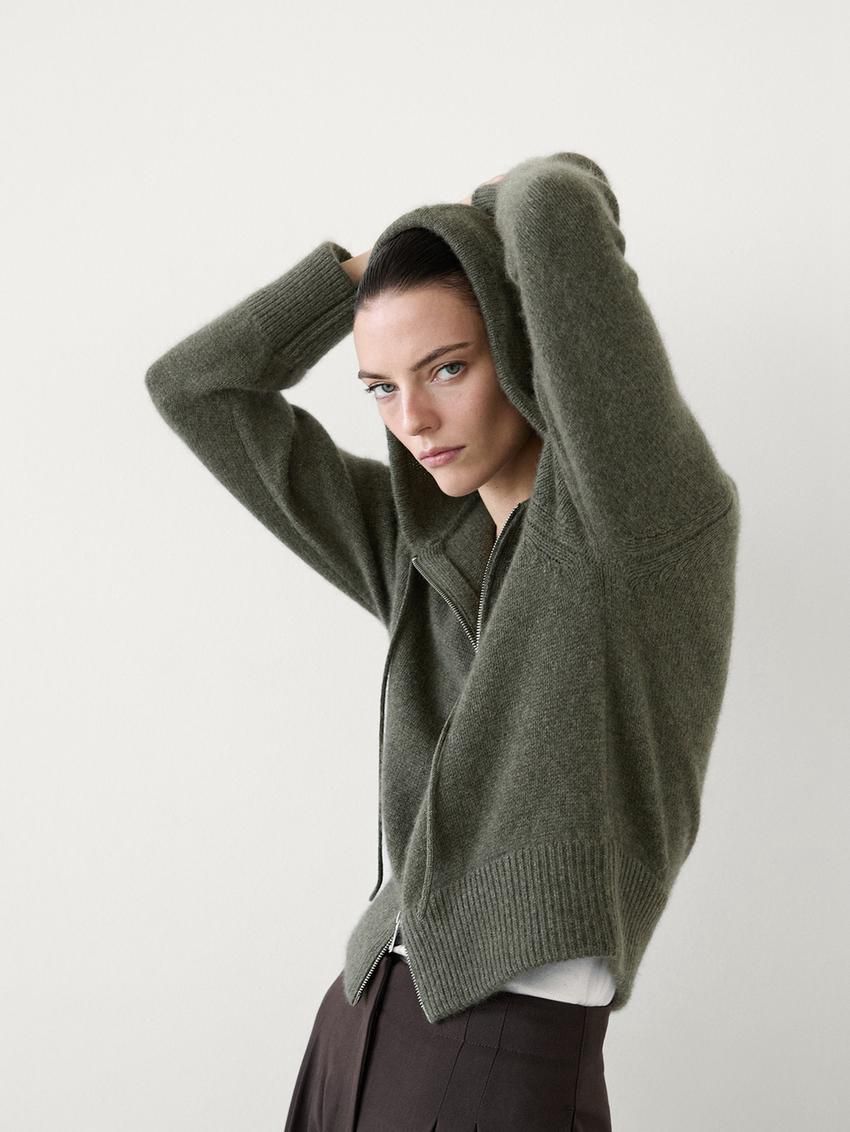 Massimo Dutti Cashmere With Hood Women Cardigan Green | US-ZA2630954