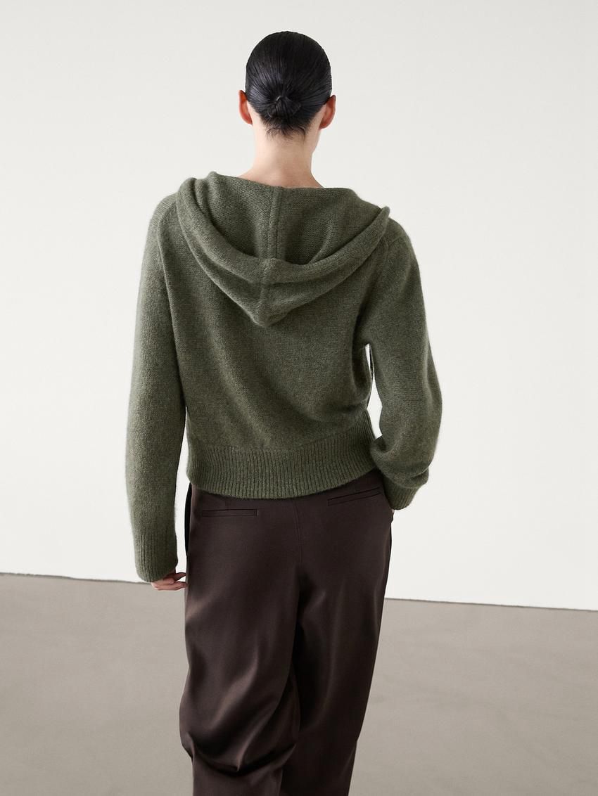 Massimo Dutti Cashmere With Hood Women Cardigan Green | US-ZA2630954