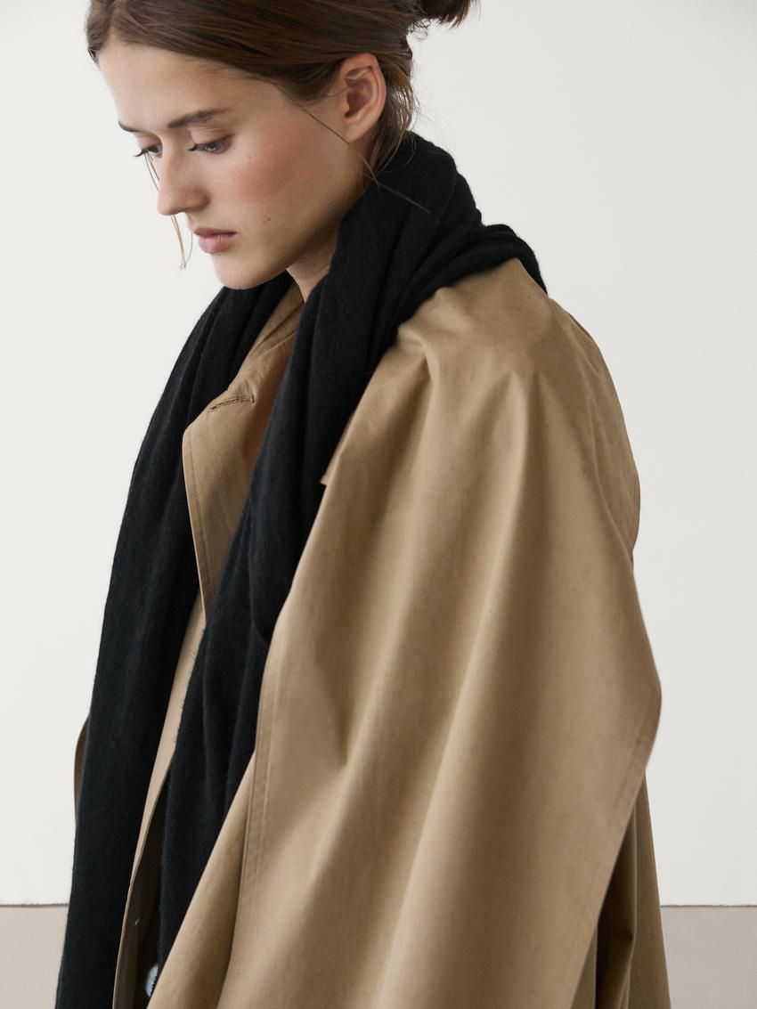 Massimo Dutti Cashmere With Melange Detail Women Scarf Black | US-BT8907146