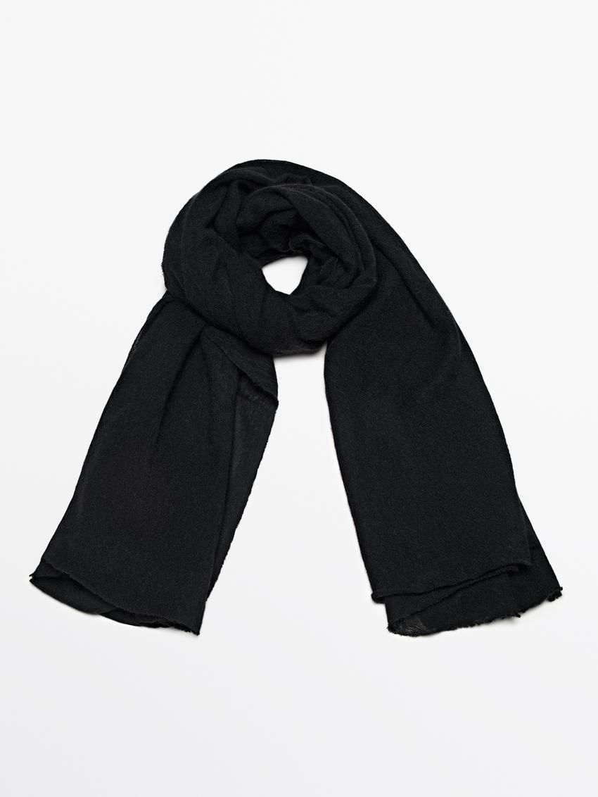 Massimo Dutti Cashmere With Melange Detail Women Scarf Black | US-BT8907146