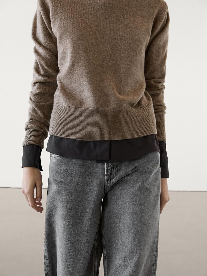 Massimo Dutti Cashmere Wool Crew Neck Women Jumpers Dark Beige | US-OT6039418