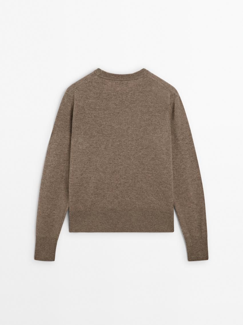 Massimo Dutti Cashmere Wool Crew Neck Women Jumpers Dark Beige | US-OT6039418