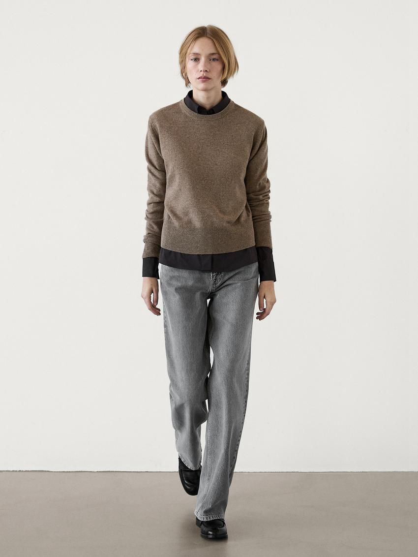Massimo Dutti Cashmere Wool Crew Neck Women Jumpers Dark Beige | US-OT6039418