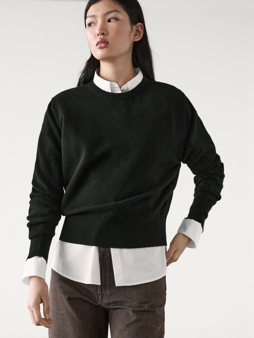 Massimo Dutti Cashmere Wool Crew Neck Women Jumpers Black | US-XL8496523