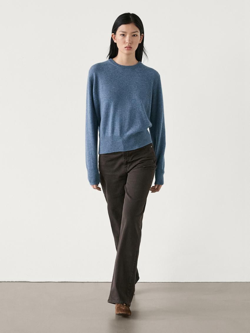 Massimo Dutti Cashmere Wool Crew Neck Women Jumpers Blue | US-IV5820346