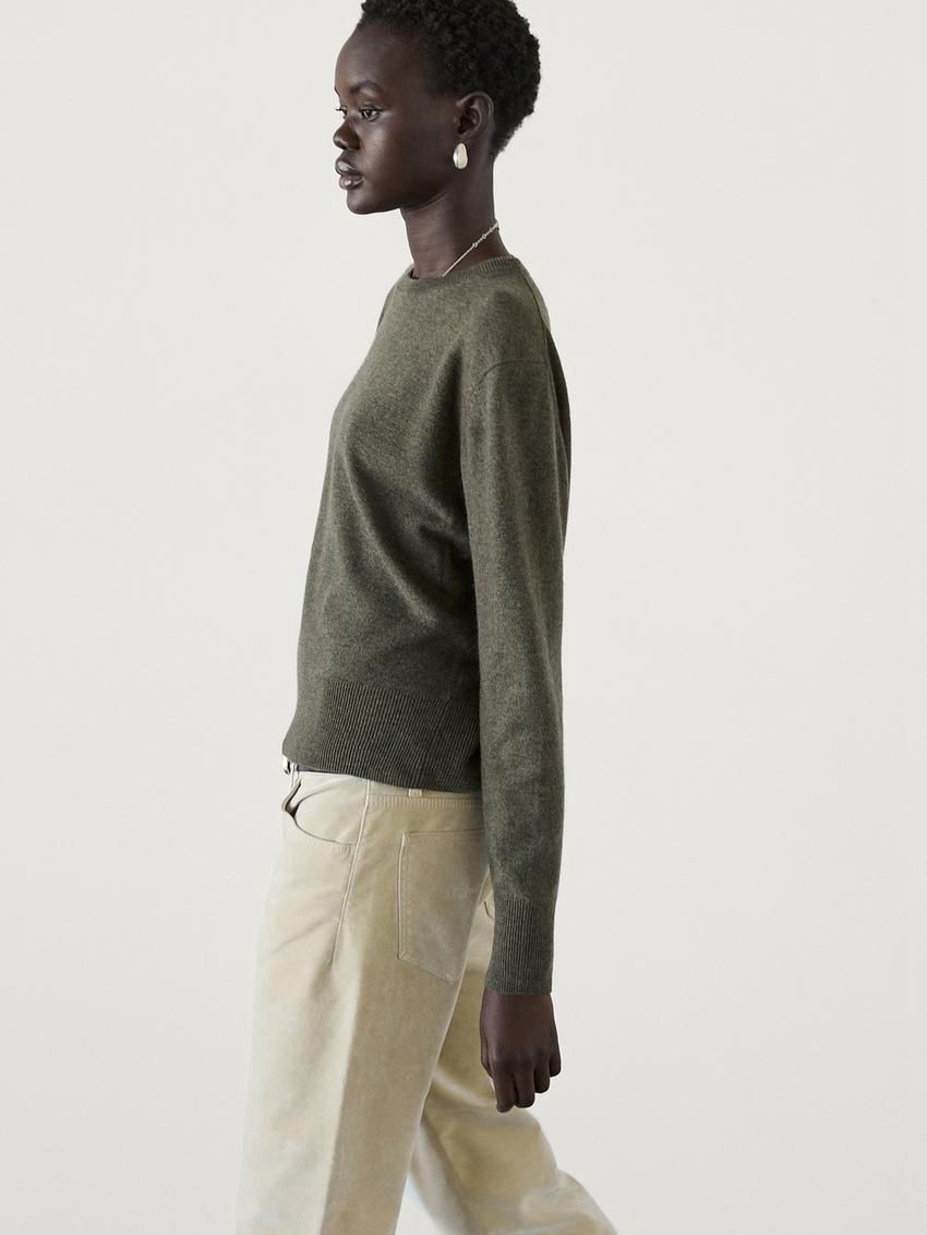 Massimo Dutti Cashmere Wool Crew Neck Women Jumpers Green | US-GH1593074