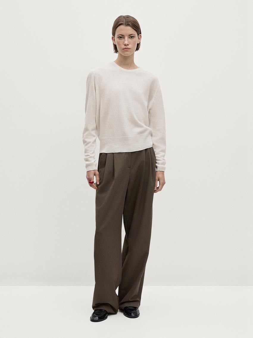 Massimo Dutti Cashmere Wool Crew Neck Women Jumpers Beige | US-PE0619354