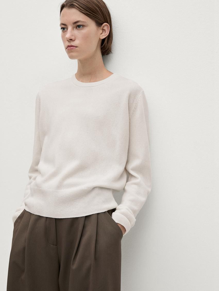 Massimo Dutti Cashmere Wool Crew Neck Women Jumpers Beige | US-PE0619354