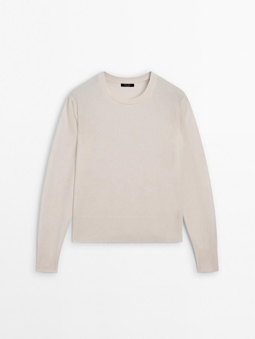 Massimo Dutti Cashmere Wool Crew Neck Women Jumpers Beige | US-PE0619354