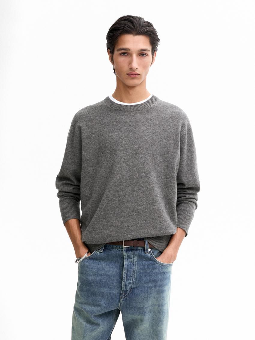 Massimo Dutti Cashmere Wool Round Neck Men Sweater Grey | US-YC6072813