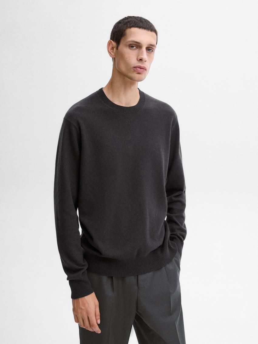 Massimo Dutti Cashmere Wool Round Neck Men Sweater Dark Grey | US-HV2670943