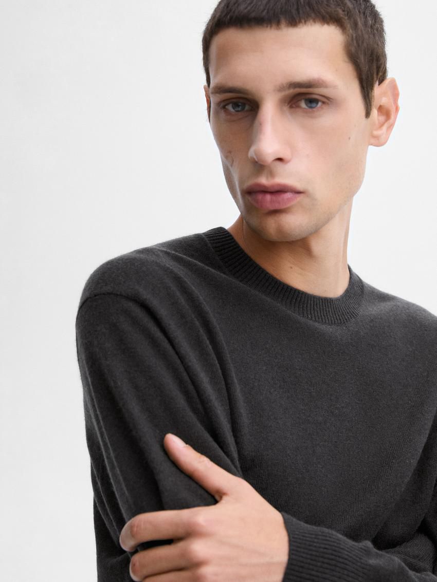 Massimo Dutti Cashmere Wool Round Neck Men Sweater Dark Grey | US-HV2670943
