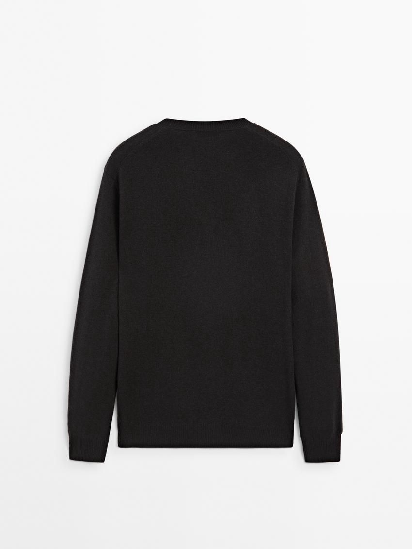 Massimo Dutti Cashmere Wool Round Neck Men Sweater Dark Grey | US-HV2670943