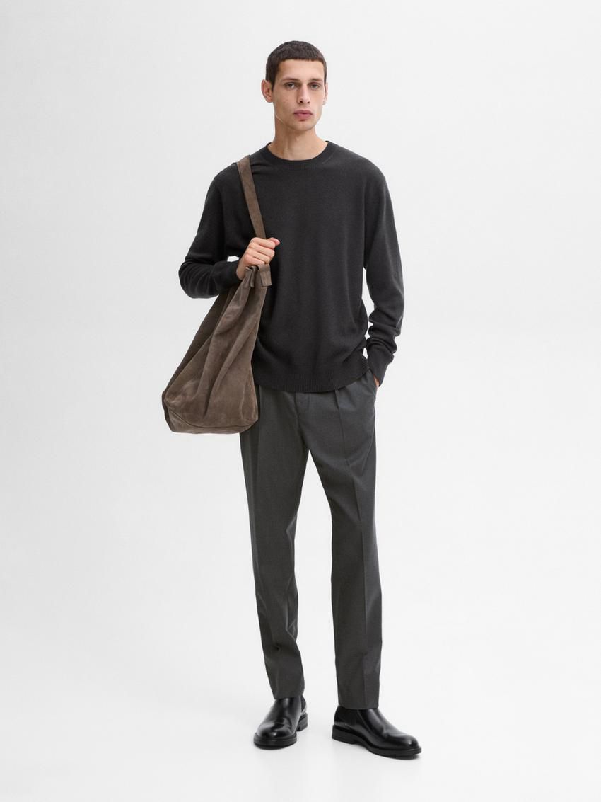 Massimo Dutti Cashmere Wool Round Neck Men Sweater Dark Grey | US-HV2670943