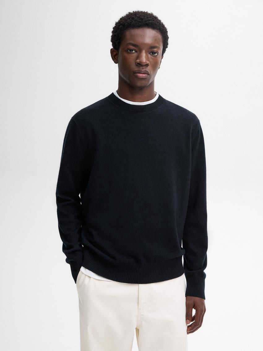 Massimo Dutti Cashmere Wool Round Neck Men Sweater Navy | US-KD4362580